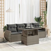vidaXL 5 pcs conjunto sofás de jardim c/ almofadões vime PE cinzento