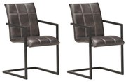 vidaXL Cadeiras de jantar cantilever 2 pcs couro genuíno cinzento