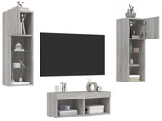 vidaXL 4 pcs móveis de parede para TV com luzes LED cinzento sonoma