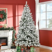 Árvore de Natal Artificial 225cm com Neve Ignífugo com 1300 Ramos Folhas de PVC Abertura Automática Base Dobrável e Suporte Metálico Decoração de Nata