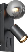 Candeeiro de Parede Moderno Preto 2-Luzes Inclinável com Porta USB-C - Lesly