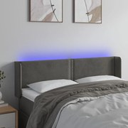 Cabeceira cama c/ luzes LED veludo 147x16x78/88cm cinza-escuro