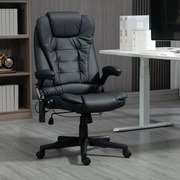Cadeira de escritório com massagem e aquecimento elétrico, cadeira de escritório ergonómica com revestimento sintético preto