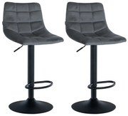 Conjunto de 2 bancos de bar Jerry em veludo com estrutura preta 87-108,5 x 43 x 46,5 cm Cinzento escuro