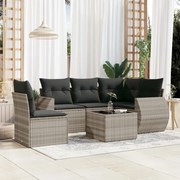 vidaXL 6 pcs conj. sofás jardim com almofadões vime PE cinzento-claro