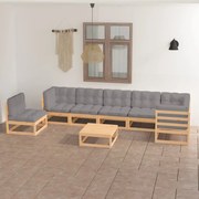 vidaXL 8 pcs conjunto lounge de jardim c/ almofadões pinho maciço