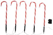 Conjunto de 5 luzes de estaca de Natal vermelhas com bengala doce branca incluindo LED com temporizador IP44 - Melchior