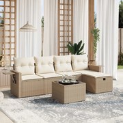 vidaXL 6 pcs conjunto de sofás p/ jardim com almofadões vime PE bege