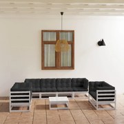 9 pcs conjunto lounge de jardim c/ almofadões pinho maciço