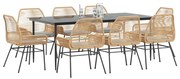 vidaXL Conjunto jantar jardim 9 peças almofadas vidro vime PE castanho