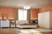 Conjunto de Quarto Royal – Branco – Roupeiro 175x182x50 cm, Estrado 16