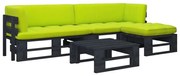 4 pcs conj. lounge paletes c/ almofadões pinho impregnado preto