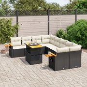 vidaXL 9 pcs conjunto de sofás p/ jardim c/ almofadões vime PE preto