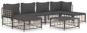 7 pcs conjunto lounge de jardim c/ almofadões vime PE antracite