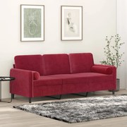 vidaXL Sofá 3 lug. c/ almofadas/almofadões 180cm veludo vermelho tinto