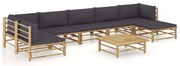 8 pcs conj. lounge jardim em bambu c/ almofadões cinza-escuro