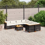vidaXL 9 pcs conjunto de sofás p/ jardim c/ almofadões vime PE preto