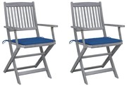 vidaXL Cadeiras exterior dobráveis c/ almofadões 2 pcs acácia maciça