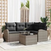 vidaXL Sofá de Jardim 5 Peças com Almofadas Cinza em Rattan Sintético