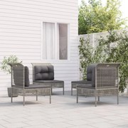 4 pcs conjunto lounge de jardim c/ almofadões vime PE cinzento