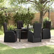 vidaXL Cadeiras de Jardim Reclináveis 5 pcs Preto 160 x 80 x 73 cm