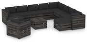 12pcs conj. lounge jardim + almofadões madeira impreg. cinzento