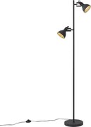 Candeeiro de pé industrial preto com madeira 2 luzes - Jakub