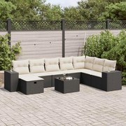 vidaXL 9 pcs conjunto de sofás p/ jardim c/ almofadões vime PE preto