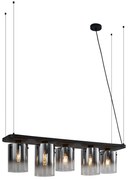 Moderne hanglamp zwart met smoke glas 5-lichts - Hybrid