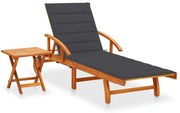 vidaXL Espreguiçadeira de jardim com mesa e almofadão acácia maciça