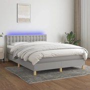 Cama box spring c/ colchão e LED 140x200 cm tecido cinza-claro