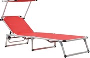 vidaXL Espreguiçadeira dobrável c/ teto alumínio e textilene vermelho