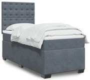 vidaXL Cama com molas/colchão 100x200 cm veludo cinza-escuro