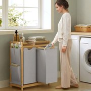 Cesto da roupa suja com 2 compartimentos 63 x 33 x 78 cm Cinzento