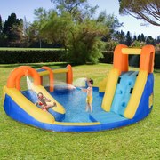 Castelo Insuflável com Escorrega Castelo para Crianças de 3-8 Anos com Cesta de Basquetebol Piscina Insuflador de 750W e Bolsa de Transporte 435x435x2