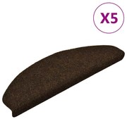 vidaXL Tapetes de escada autoadesivos 5 peças 65x21x4 cm marrom semicircular grande