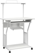 HOMCOM Mesa para computador com rodízios e prateleiras de armazenamento, estação de trabalho com bandeja para teclado, 80x50x130cm, branco | Aosom Portugal