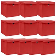 vidaXL Caixas de arrumação com tampas 10pcs 32x32x32cm tecido vermelho