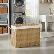 Cesto da roupa suja 86 x 40 x 61 cm em Rattan sintético com 3 compartimentos, cor natural