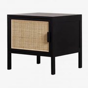 Mesinha De Cabeceira Quadrada 40x40 Cm Em Rattan E Madeira Reyna Preto - Sklum