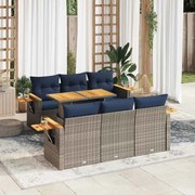vidaXL 7 pcs conjunto sofás p/ jardim c/ almofadões vime PE cinzento