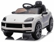 Carro elétrico para crianças Porsche Cayenne 12V com tração traseira – Licença oficial, bateria de lítio, comando remoto 2,4 GHz, leitor MP3, luzes LE