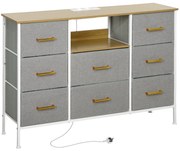 HOMCOM Cómoda com 8 Gavetas Estofada em Borreguito com Estação de Carga Porta USB Tipo-C e Estrutura de Aço 110x30x76 cm Cinzento | Aosom Portugal