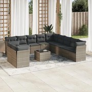 vidaXL 12 pcs conjunto de sofás jardim c/ almofadões vime PE cinzento