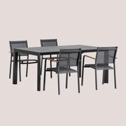 Conjunto De Mesa Retangular Extensível Starmi 180-240x100 Cm E 4 Cadeiras De Jardim Empilháveis Em Alumínio Archer Cinza Grafito - Sklum