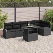Conjunto de Sofás de Jardim de 7 Peças com Almofadas em Vime Preto
