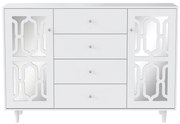 Armário de talheres espelhado branco com alças de cristal frio, adequado para salas de estar e jantar, 147,5Lx40Wx102cm, Branco
