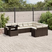 vidaXL 10 pcs conj. sofás jardim com almofadões vime PE castanho