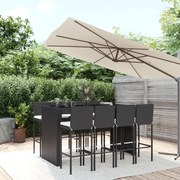 9 pcs conjunto de bar para jardim c/ almofadões vime PE preto