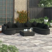 vidaXL 8 pcs conjunto lounge de jardim c/ almofadões vime PE preto